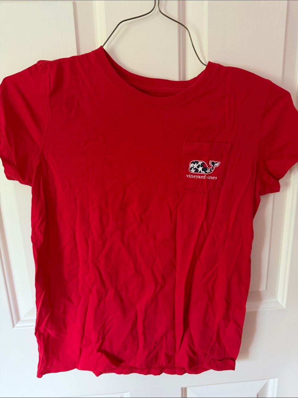 Vineyard Vines Kids Red Pocket Tee with Whale Patch